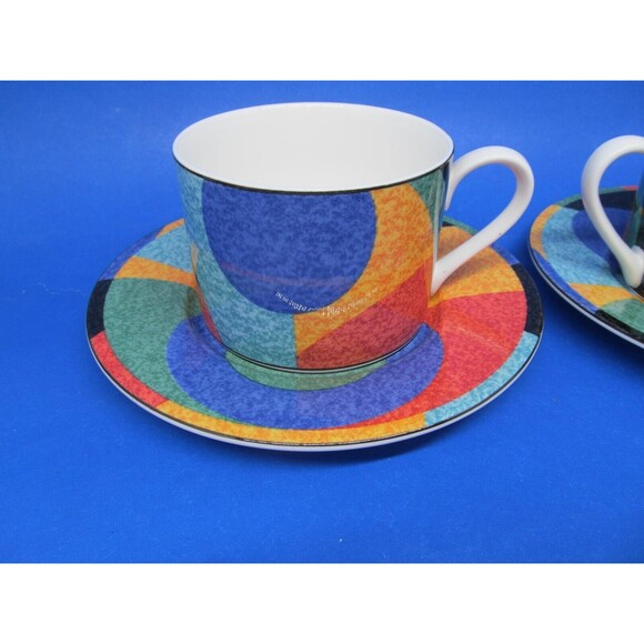 Victoria & Beale Accents  Set Of 2 Flat Coffee Cups & 2 Saucers  With Creamer EC - Picture 6 of 8